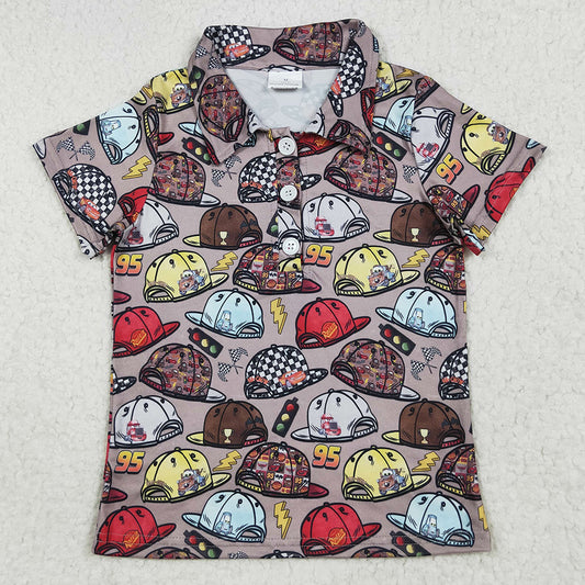 Baby Boys T-shirts Brown Short Sleeves Button Cartoon Hats Polo Shirts Top BT1228 7.7