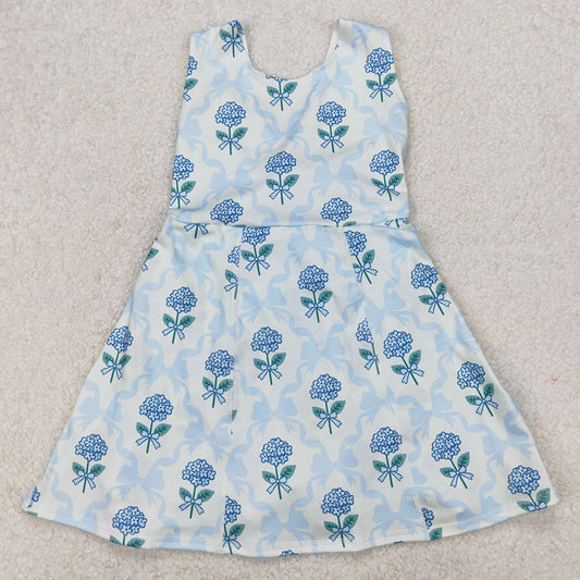 Baby Girls Dress Blue Flowers Bows Tennise Active Wear Athletic Dresses GSD1944