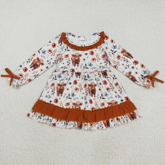 Baby Girls Dress Western Flowers Highland Cow Knee Length Dresses GLD0784 8.16