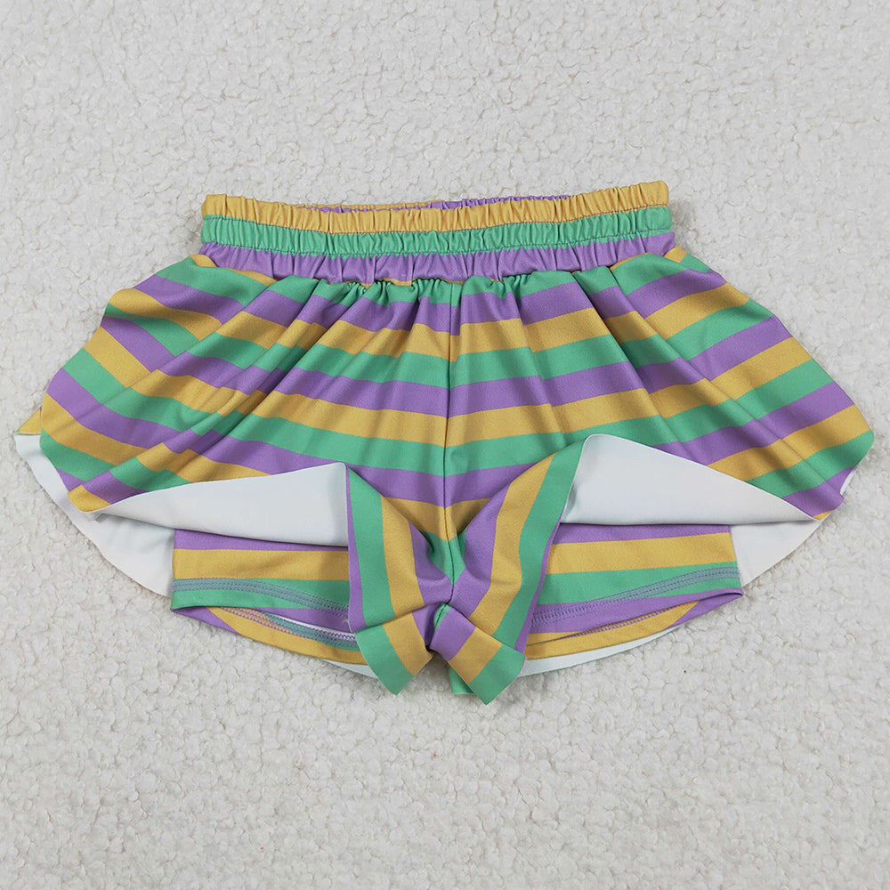 Baby Girls Shorts Mardi Gras Stripes Yoga Active Ruffle Shorts Bottoms SS0685 11.15