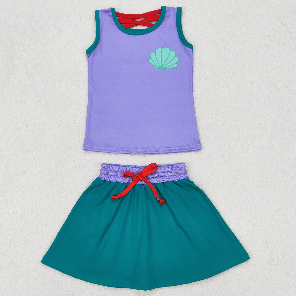 Baby Girls Clothes Mermaid Lavender Princess Shirt Skort Skirt Clothes Sets GSD2064