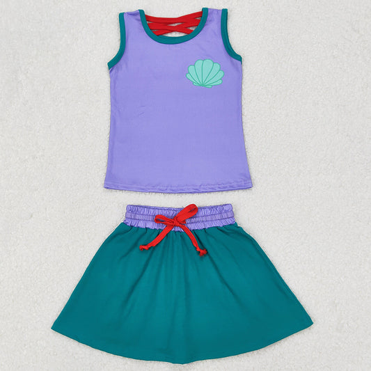 Baby Girls Clothes Mermaid Lavender Princess Shirt Skort Skirt Clothes Sets GSD2064