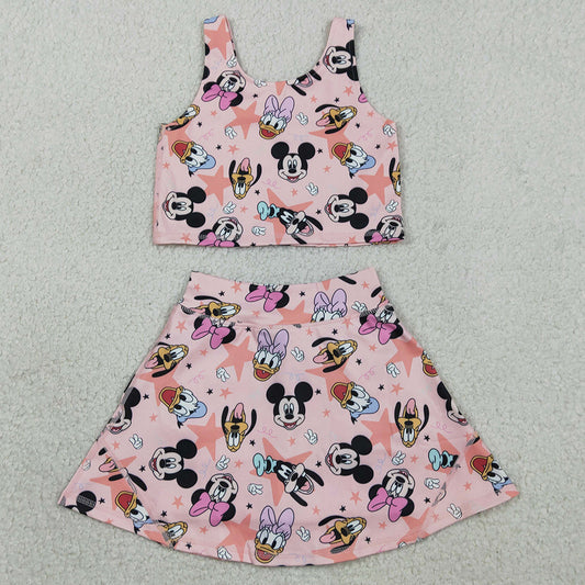 Baby Girls Clothes Sleeveless Cartoon Ducks Top Skorts Yoga Sets GSD2332