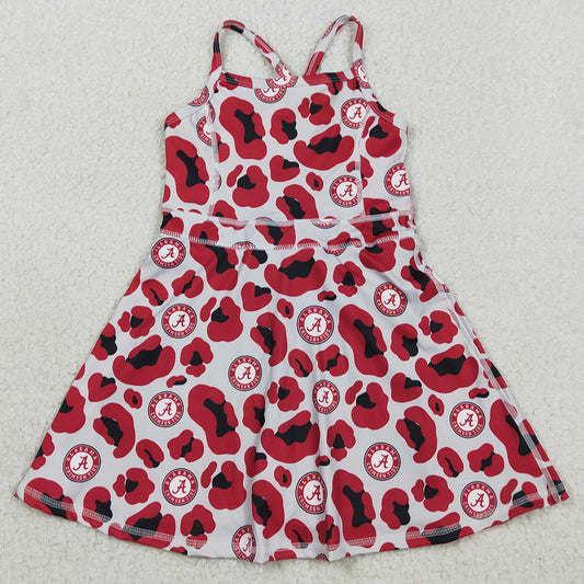 Baby Girls Dress Strap Red Leopard A Team Yoga Active Shorts Knee Length Dresses GSD3635