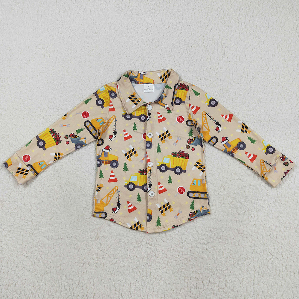 Baby Boys Clothes Christmas Hats Excavators Button Shirts Top BT1254 8.9