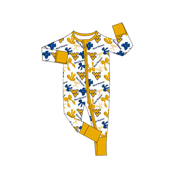 Preorder(moq 5) long sleeves W V bows baby team zip romper 8.27