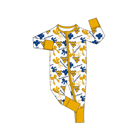 Preorder(moq 5) long sleeves W V bows baby team zip romper 8.27