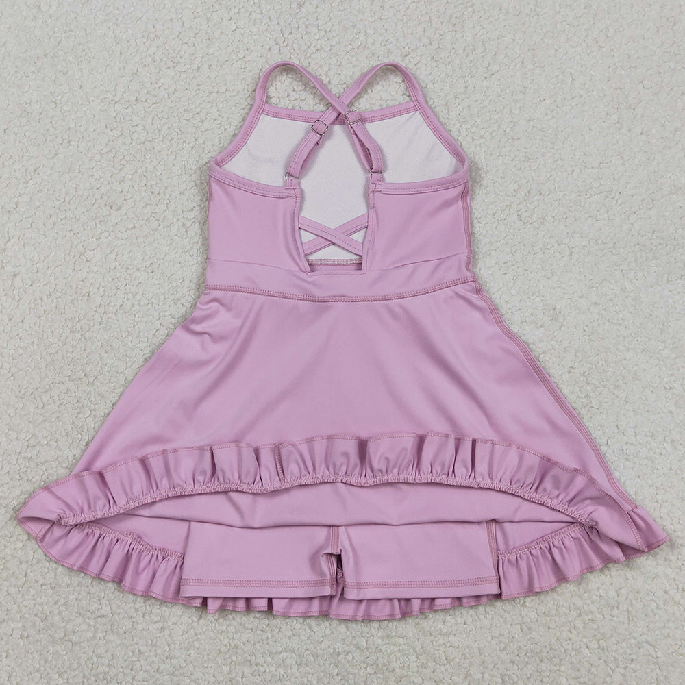 Baby Girls Dress Lavender Strap Yoga Ruffle Active Shorts Knee Length Dresses S0712
