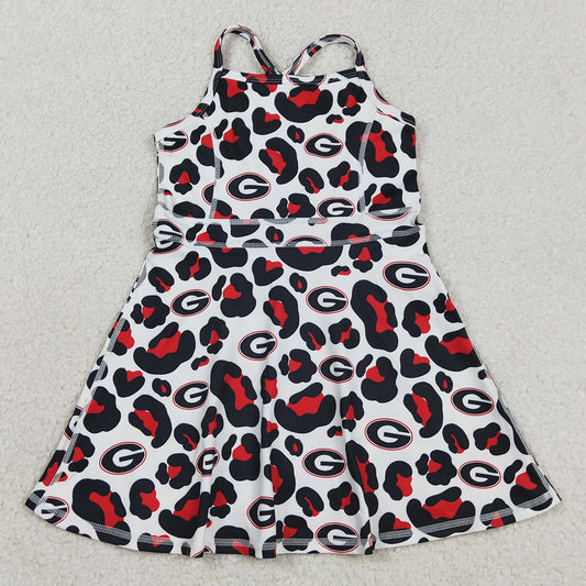 Baby Girls Dress Strap Black Red Leopard G Team Yoga Active Shorts Knee Length Dress GSD3632