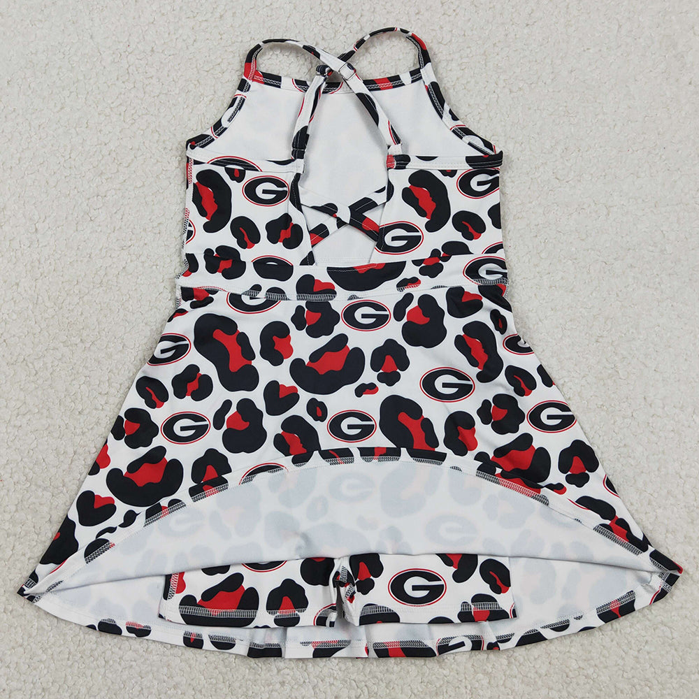 Baby Girls Dress Strap Black Red Leopard G Team Yoga Active Shorts Knee Length Dress GSD3632