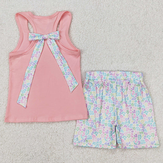 Baby Girls Clothes Pink Pocket Bow Vest Ruffle Leopard Shorts Sets GSSO1783 3.19