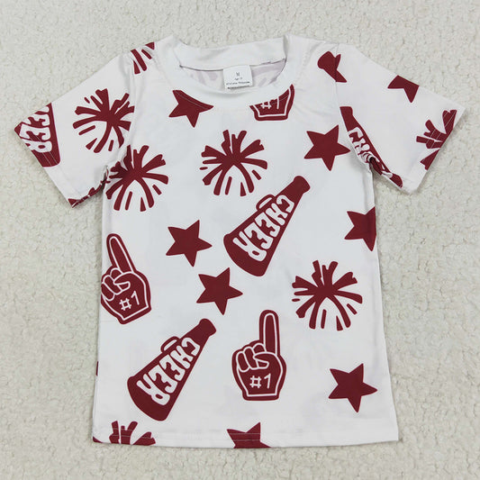 Baby Girls T-shirts Short Sleeves Dark Red Cheer Stars Team Tee Shirts Tops GT1093 7.18
