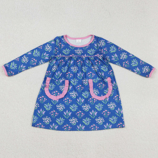 Baby Girls Dress Blue Flowers Pockets Knee Length Dresses GLD1257 9.1