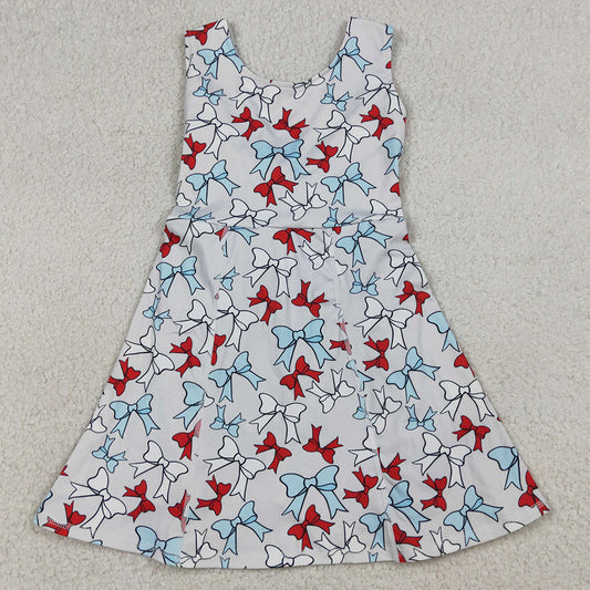 Baby Girls Dress Red Blue Bows Yoga Active 4th of July Shorts Knee Length Dress GSD3752