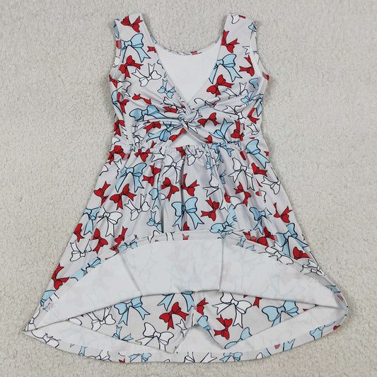 Baby Girls Dress Red Blue Bows Yoga Active 4th of July Shorts Knee Length Dress GSD3752