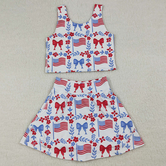Baby Girls Clothes Flower Flags Vests Skirt Short 4th of July Yoga Active Clothes Sets GSD3499