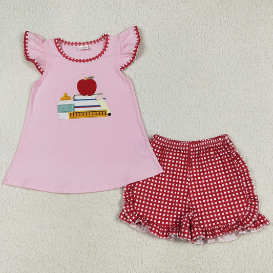 Embroidery Baby Boys Clothes Apple Back To School Books Shirt Shorts Sets BSSO1281 6.19