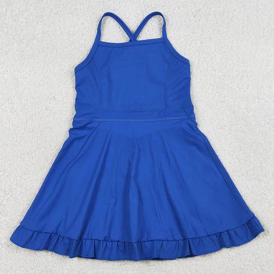 Baby Girls Yoga Dress Royal Blue Knee Length Active Wear Athletic Dresses S0551