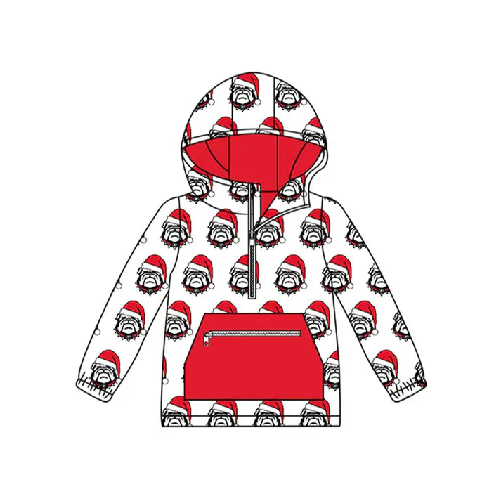 Preorder (moq 5)Baby Kids Bulldogs Team Christmas Zip Hooded Pullovers Tops 8.11