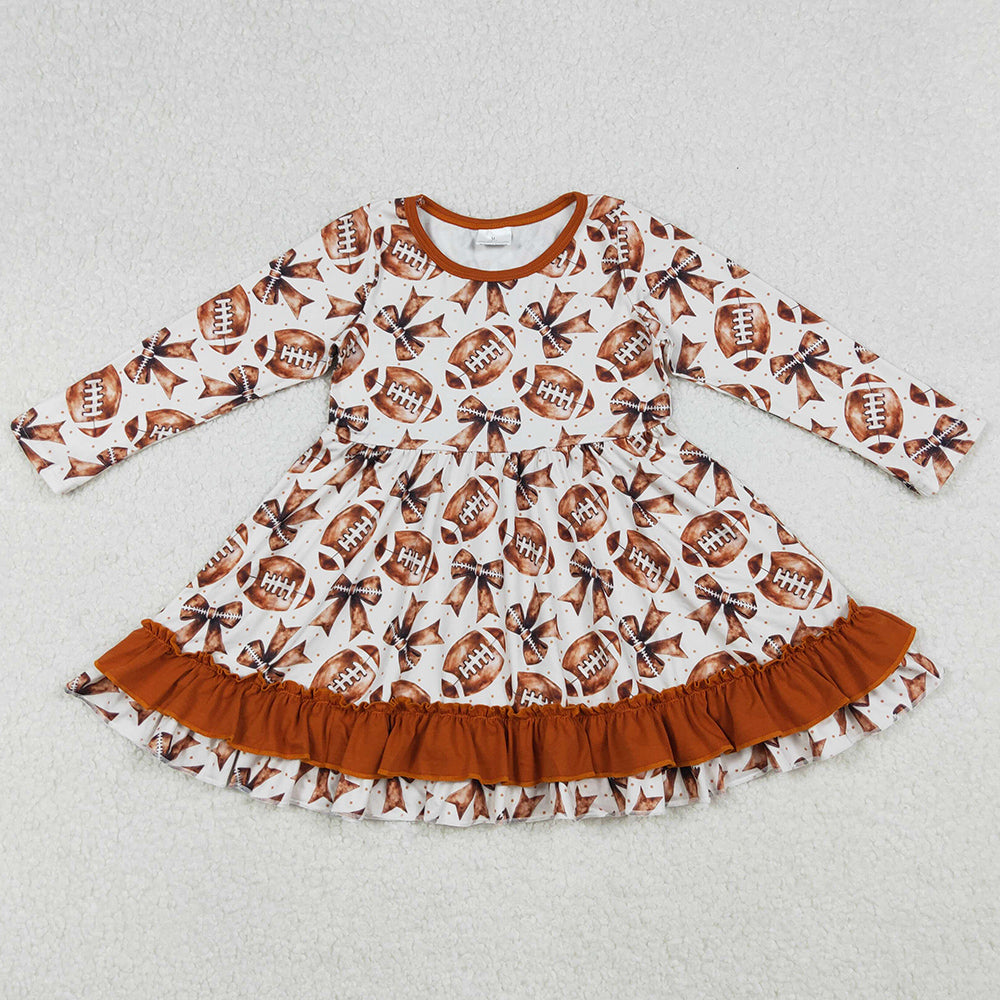 Baby Girls Dress Footballs Bows Plaid Team Ruffle Knee Length Dresses GLD1268 10.2