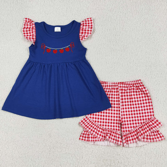Baby Girls Clothes Embroidery Apple Back To School Tunic Ruffle Shorts Clothes GSSO2314 6.9