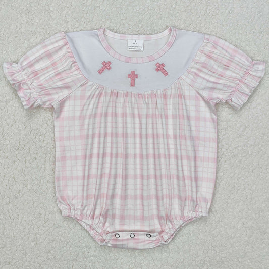 Embroidery Baby Infant Boys Rompers Blue Checkered Easter Cross Rompers SR2504 SR2505 3.10