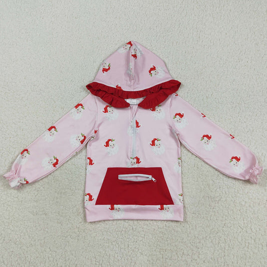 Baby Girls Clothes Tops Pink Long Sleeves Santa Pocket Zipper Hoodies Top GT1047 8.9