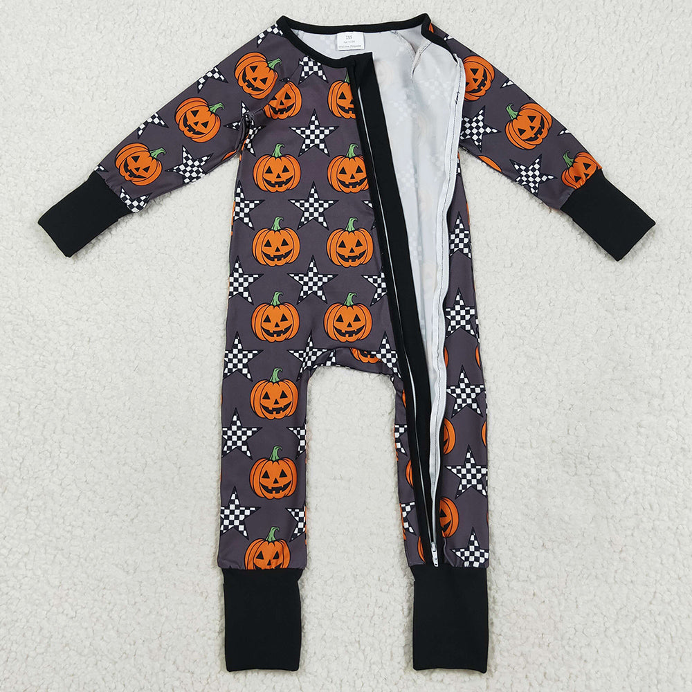 Baby Boys Rompers Halloween Stars Pumpkins Zipper Footie Rompers LR2464