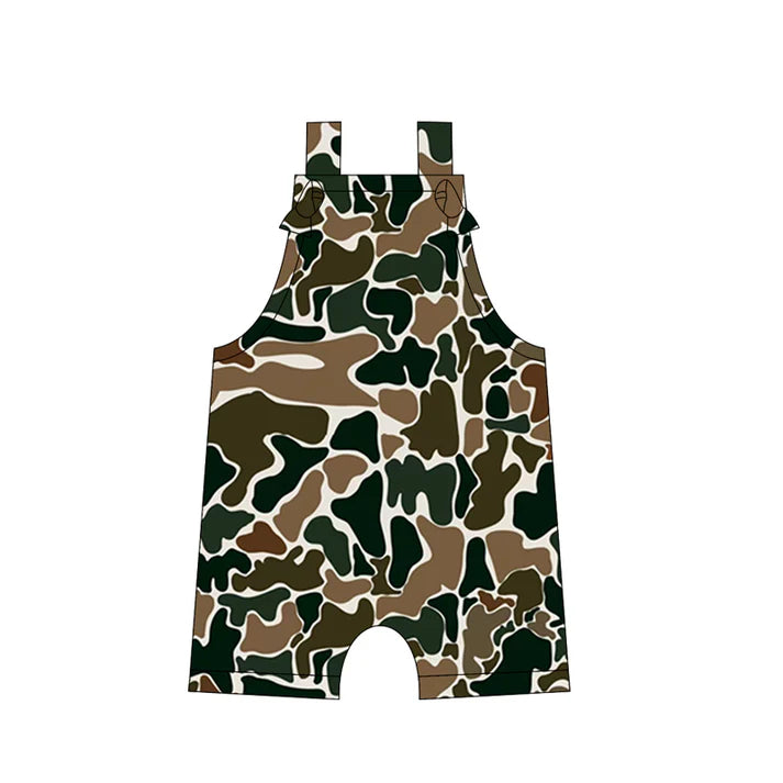 Preorder moq 5 Baby Boys Straps Duck Brown Camouflage Rompers 5.12