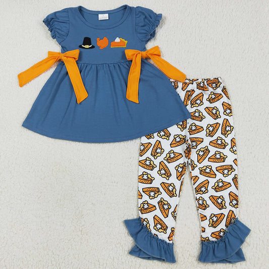 Embroidery Baby Girls Clothes Navy Thanksgiving Turkey Tunic Ruffle Pants Sets GSPO2028 7.19