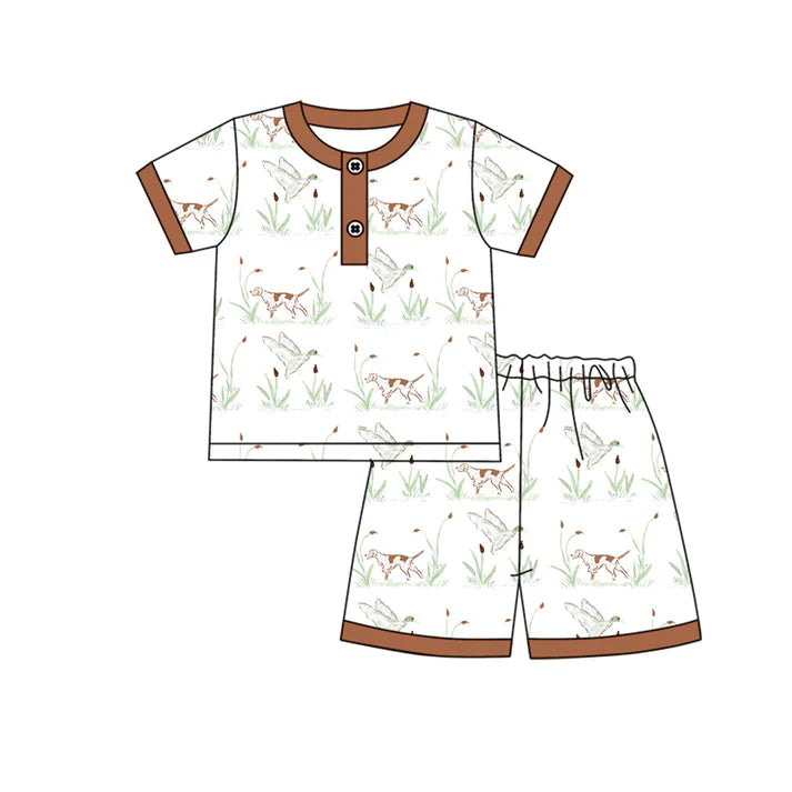 Preorder (moq 5)Baby Boys Short Sleeves Button Ducks Dogs Top Short Pajamas Set 4.28