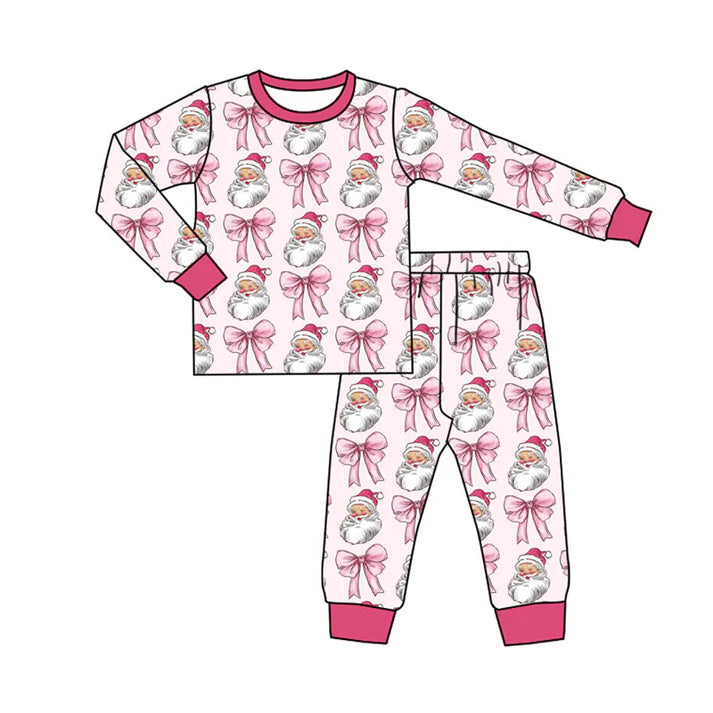 Preorder (moq 8)Baby Boys Pink Santa Bows Top Pants Christmas Pajamas Sets 9.18
