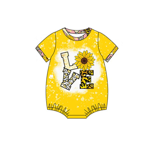 Preorder (moq 5)Baby Girls Love Sunflowers Valentine Ruffle Rompers 10.14