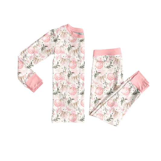 Preorder (moq 5)Baby Girls Long Sleeves Pink Bows Lights Top Pant Pajamas Sets 5.29