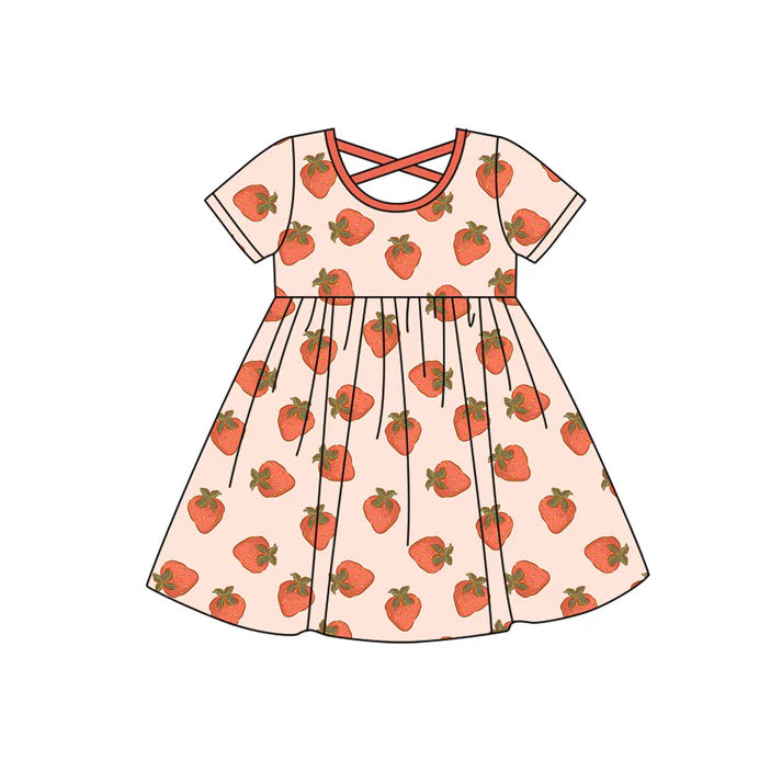 Preorder(moq 5) Baby Girls Happy Berry Strawberry Plaid Knee Length Dresses 10.18