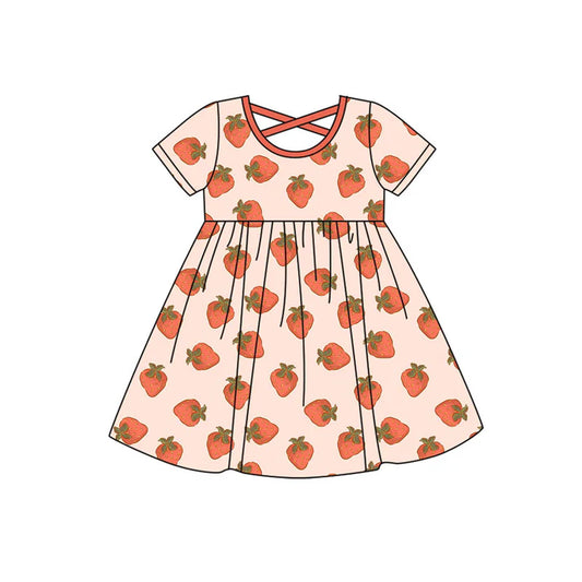 Preorder(moq 5) Baby Girls Happy Berry Strawberry Plaid Knee Length Dresses 10.18