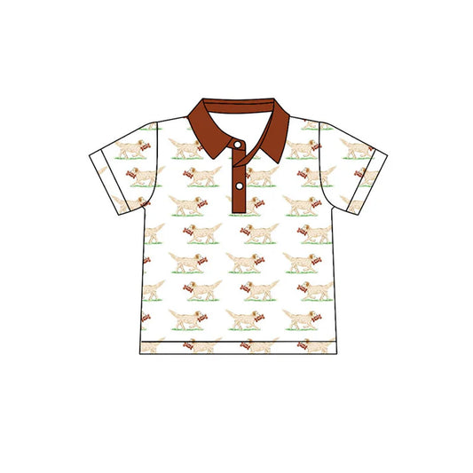 Preorder(moq 5) Baby Boys Short Sleeve Dogs Plaid Button Pullovers Top 10.31