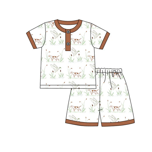 Preorder (moq 5)Baby Boys Short Sleeves Button Ducks Dogs Top Short Pajamas Set 5.14