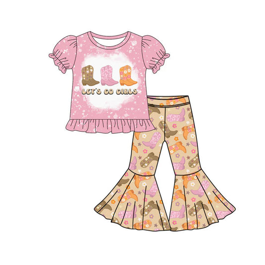 Preorder(moq 5) Baby Girls Boots Let's Go Top Bell Bottom Pants Western Clothes Sets 10.14