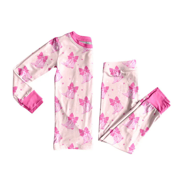 Preorder (moq 5)Baby Girls Pink Bows Boots Top Pants Valentine Pajamas Sets 9.3