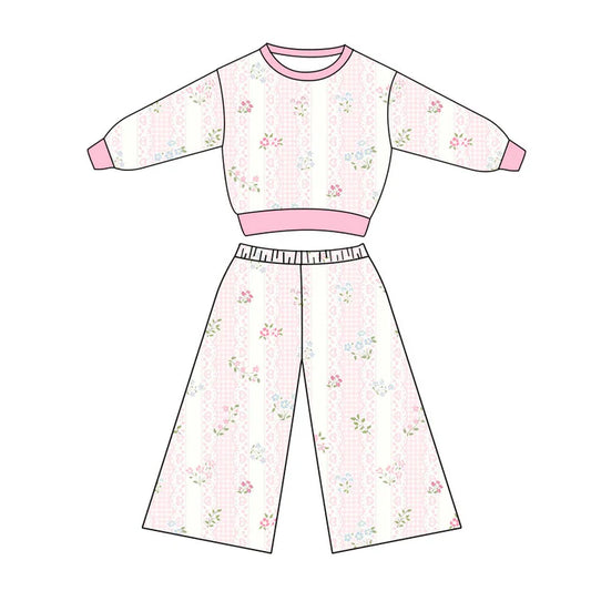Preorder(moq 5) Baby Girls Long Sleeve Hearts Flowers Stripe Top Flare Pants Clothes Sets 11.4