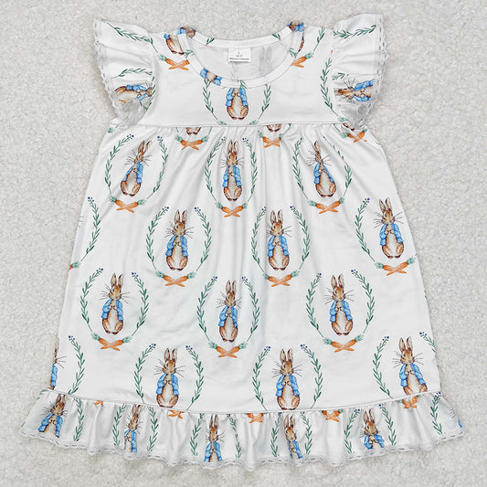 Baby Girls Dress Easter Rabbits Flutter Sleeve Knee Length Dresses GSD1458