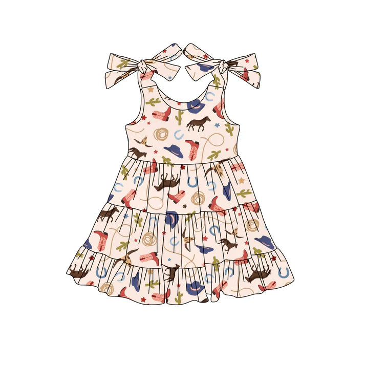 Preorder (moq 5)Baby Girls Pink Strap Boots Cactus Knee Length Dresses 4.24