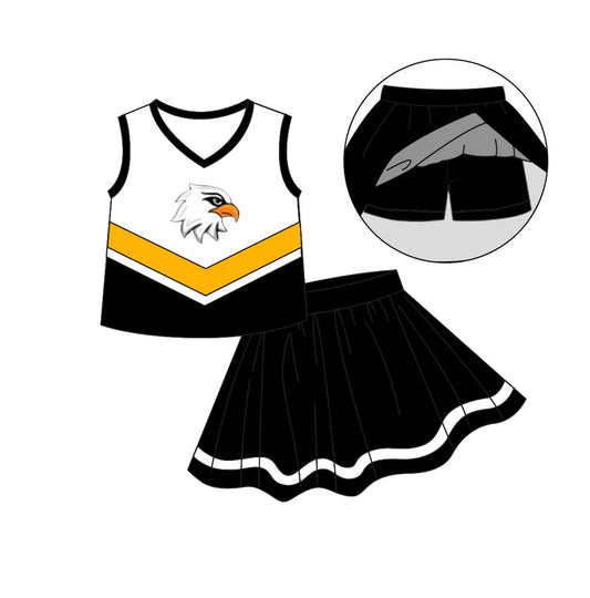 Preorder (moq 5)Baby Girls Black Eagles Cheer Team Top Skort Shorts Clothes Sets 6.30