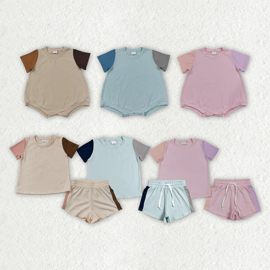 Sibling Baby Kids Clothes Patchwork Shirts Tops Shorts Clothes Set Rompers
