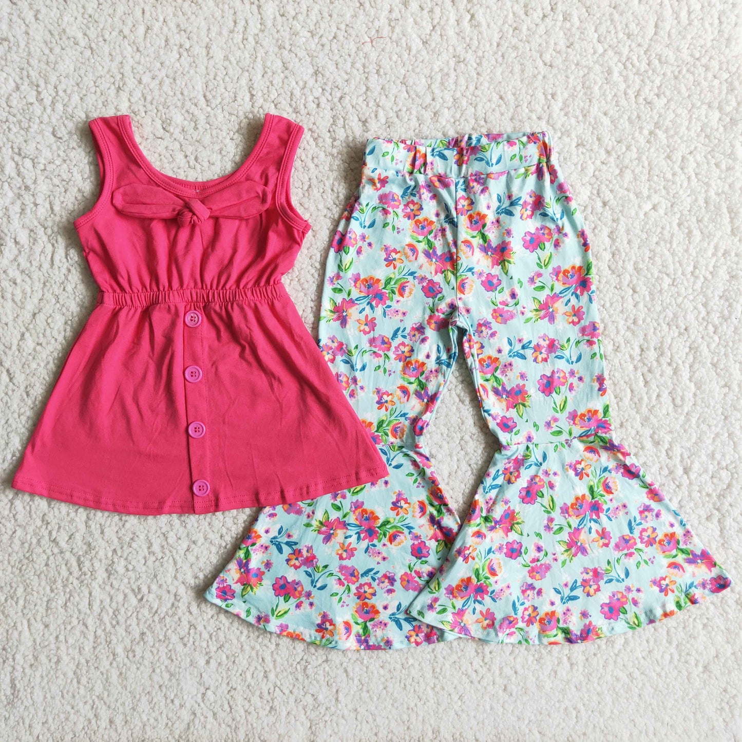 Flower Print Baby Girls Clothes Bell Bottom Outfits A18-11