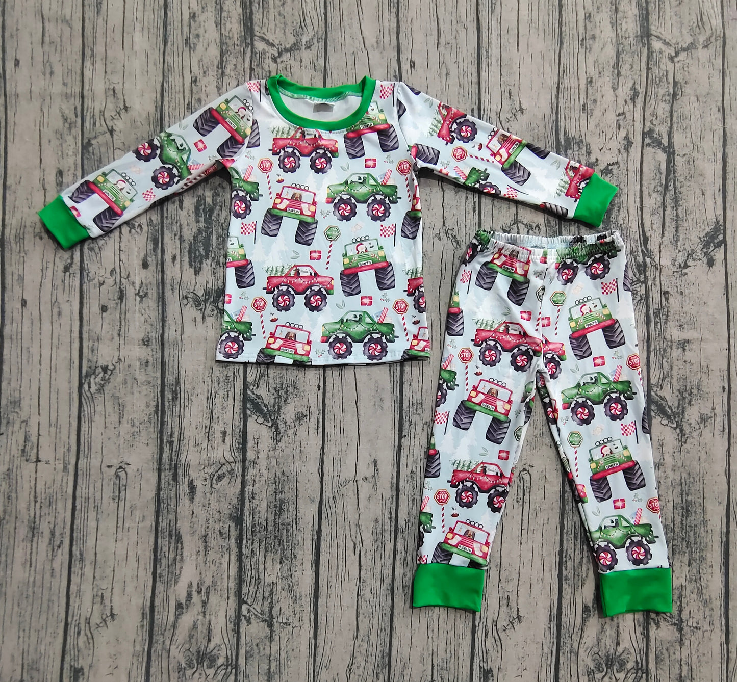 Baby Boys Pajamas Long Sleeves Trucks Trees Flags Top Pant Pajamas Set Preorde BLP1087 8.2