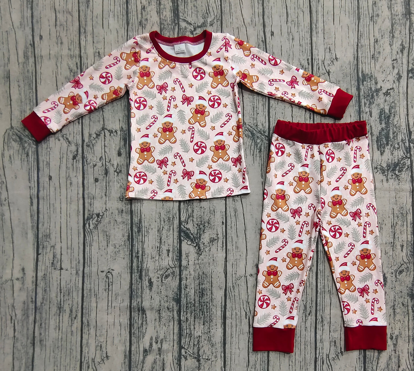 Baby Boys Pajamas Red Long Sleeves Gingerbread Candy Cane Top Pant Pajamas Set Preorder BLP1093 8.2