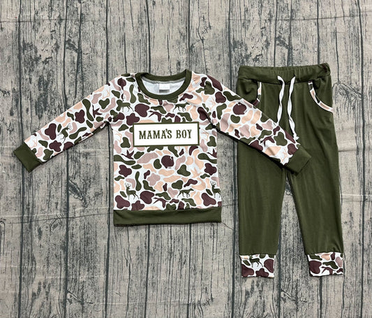 Embroidery Mama's Boy Baby Boys Deer Ducks Camo Top Pockets Jogger Clothes Sets Preorder 10.25