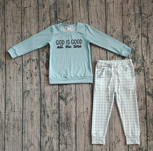 Baby Boys God Is Good Top Checked Pockets Jogger Clothes Sets Preorder 10.25